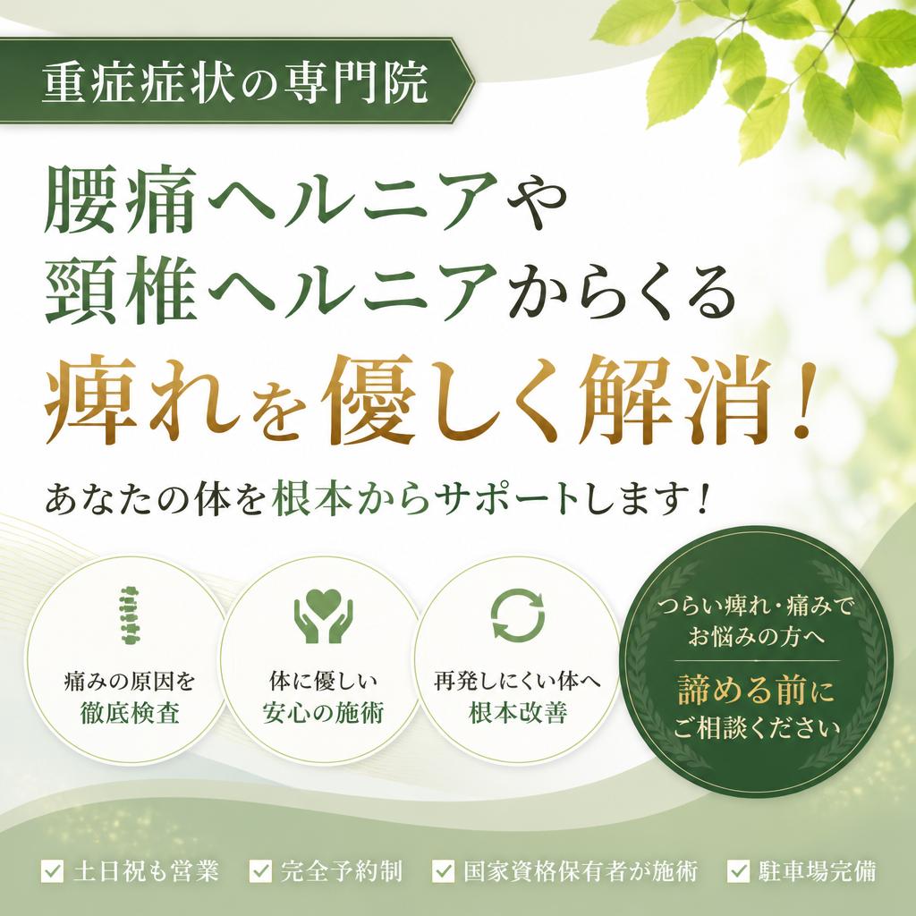 小岩の重症症状の専門院で、腰痛ヘルニアや頸椎ヘルニアからくる痺れを優しく解消！あなたの体を根本からサポートします！