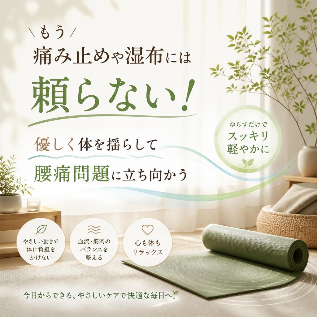 もう痛み止めや湿布には頼らない！優しく体を揺らして腰痛問題に立ち向かう