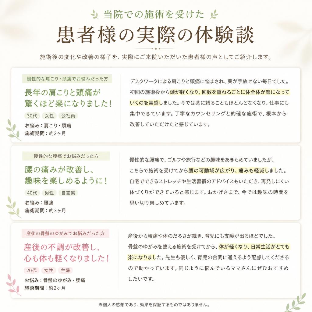 患者様の声 - 実際の体験談