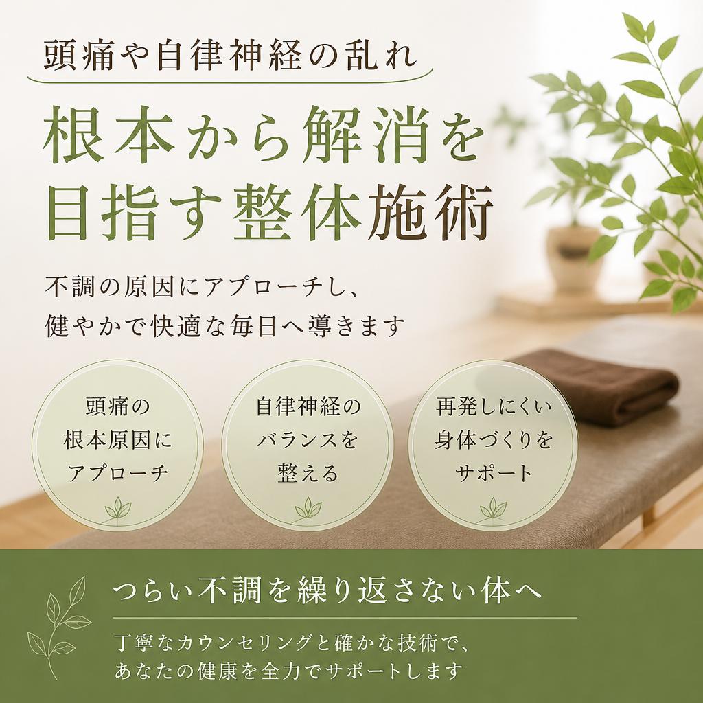 頭痛や自律神経の乱れ、根本から解消を目指す整体施術