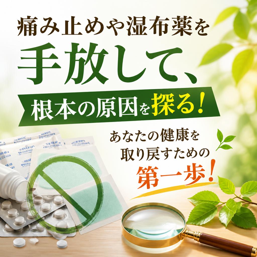 痛み止めや湿布薬を手放して、根本の原因を探る！あなたの健康を取り戻すための第一歩！