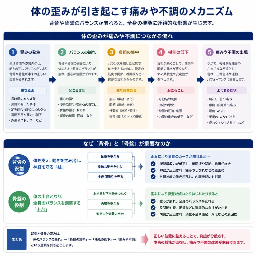 体の歪みが引き起こす痛みの真実