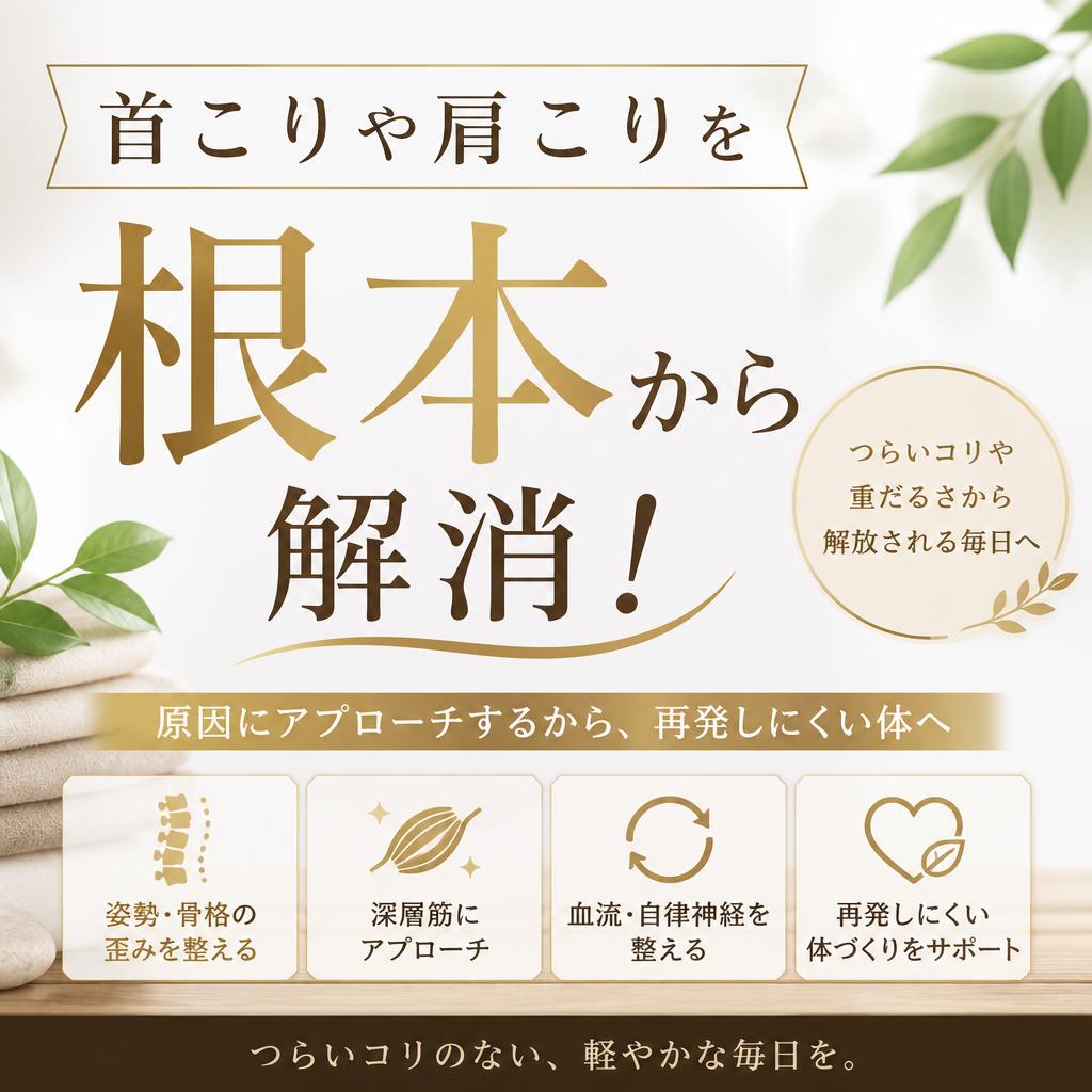 首こりや肩こりを根本から解消！