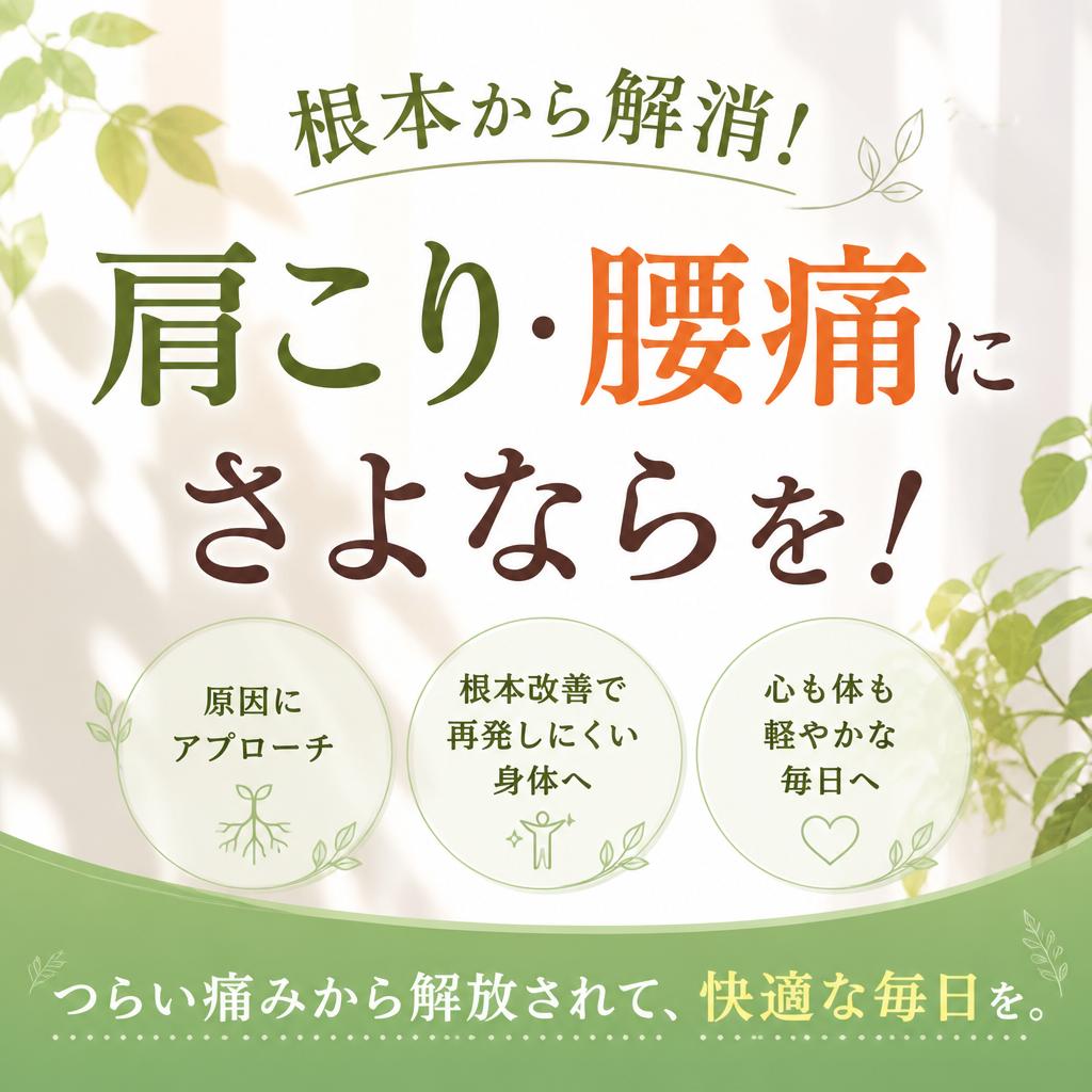 根本から解消！肩こり・腰痛にさよならを！
