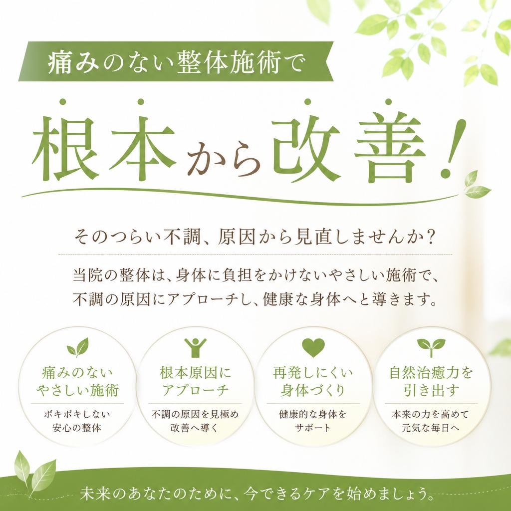 痛みのない整体施術で根本から改善！