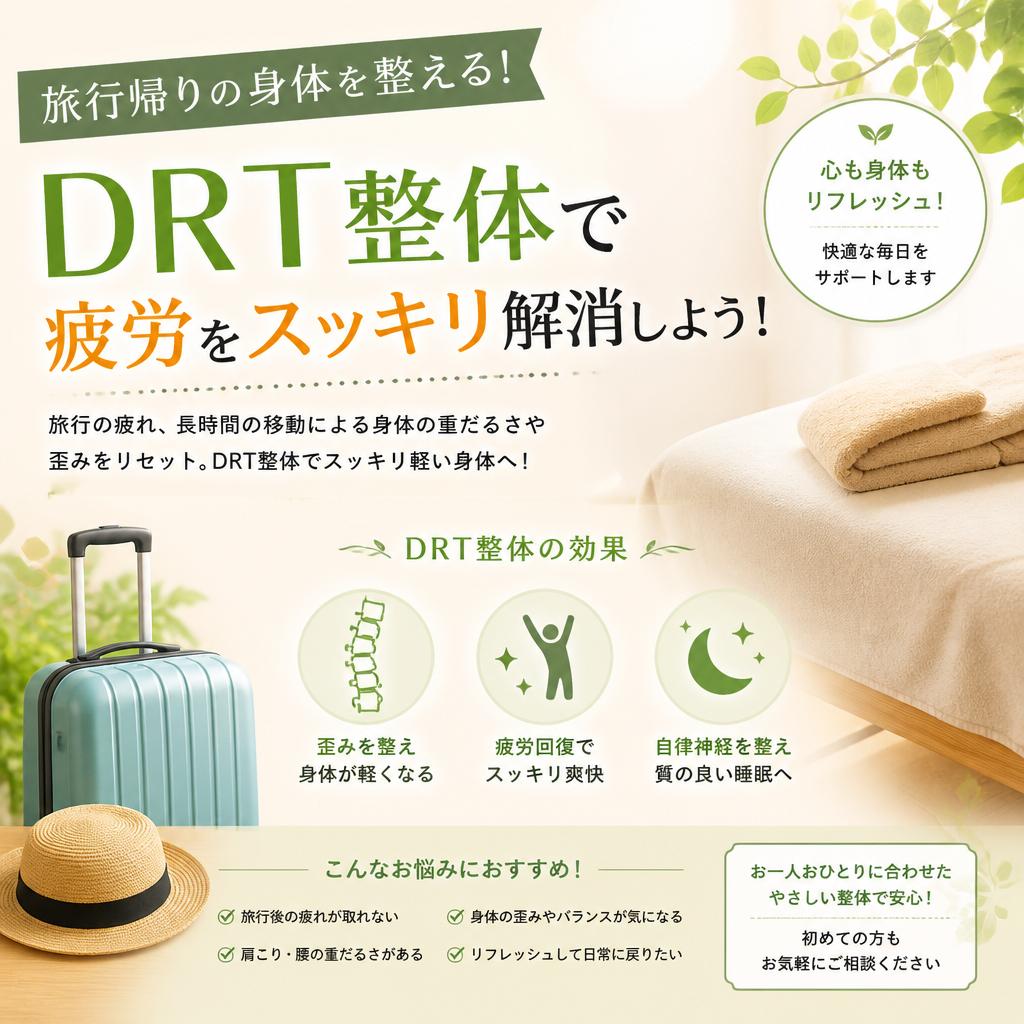 旅行帰りの身体を整える！江戸川区小岩のDRT整体で疲労をスッキリ解消しよう！